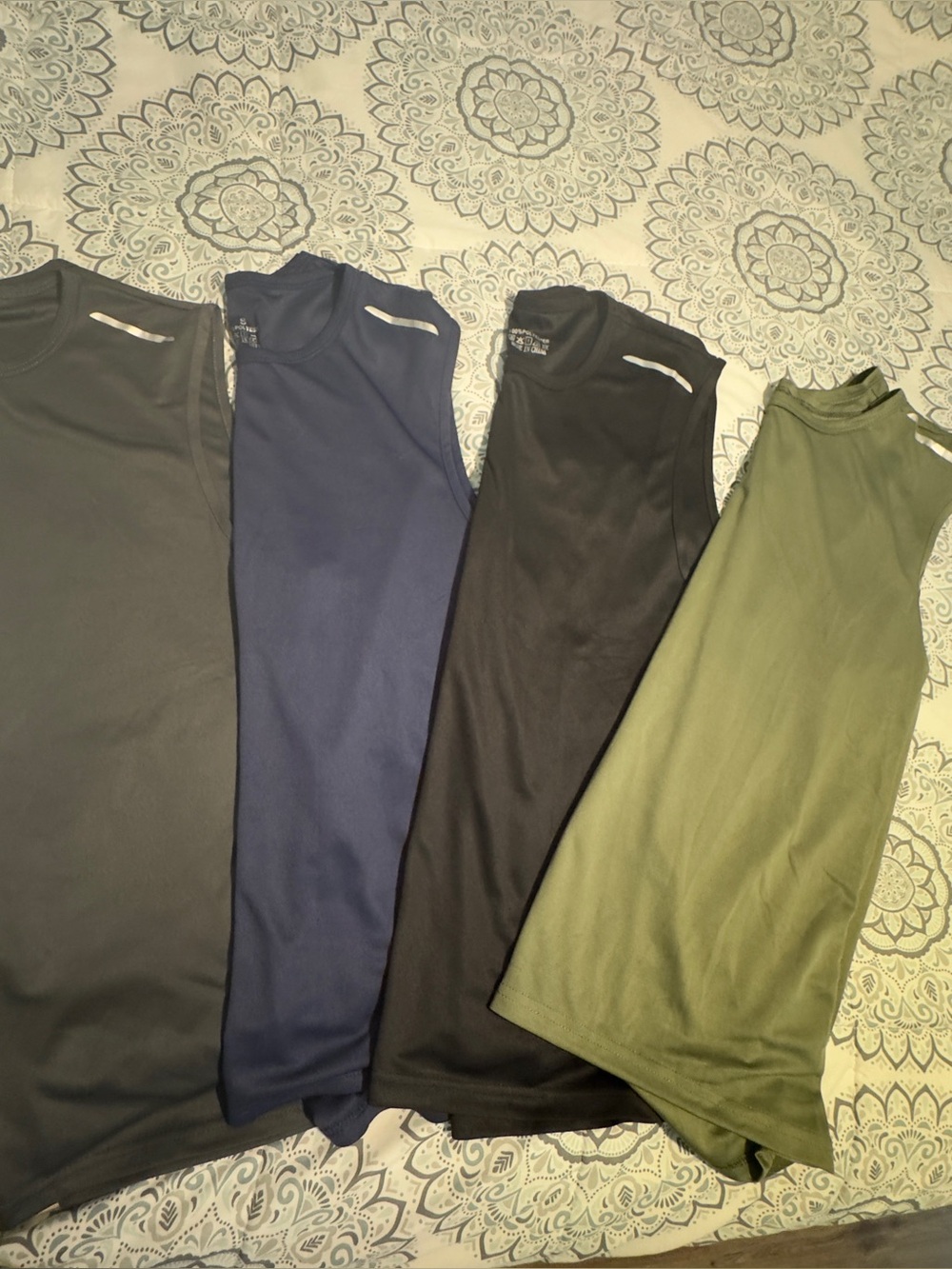 Set of 4 Sleeveless Muscle Tanks - Black, Navy, Charcoal, Olive